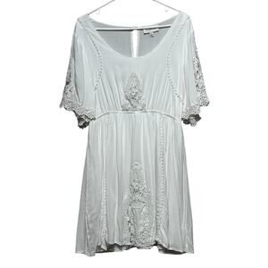Sabine Womens Medium White Crochet Lace Inset Mini Dress Boho Peasant Tunic Top